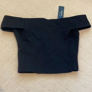 Black cropped off the shoulder top from lulus